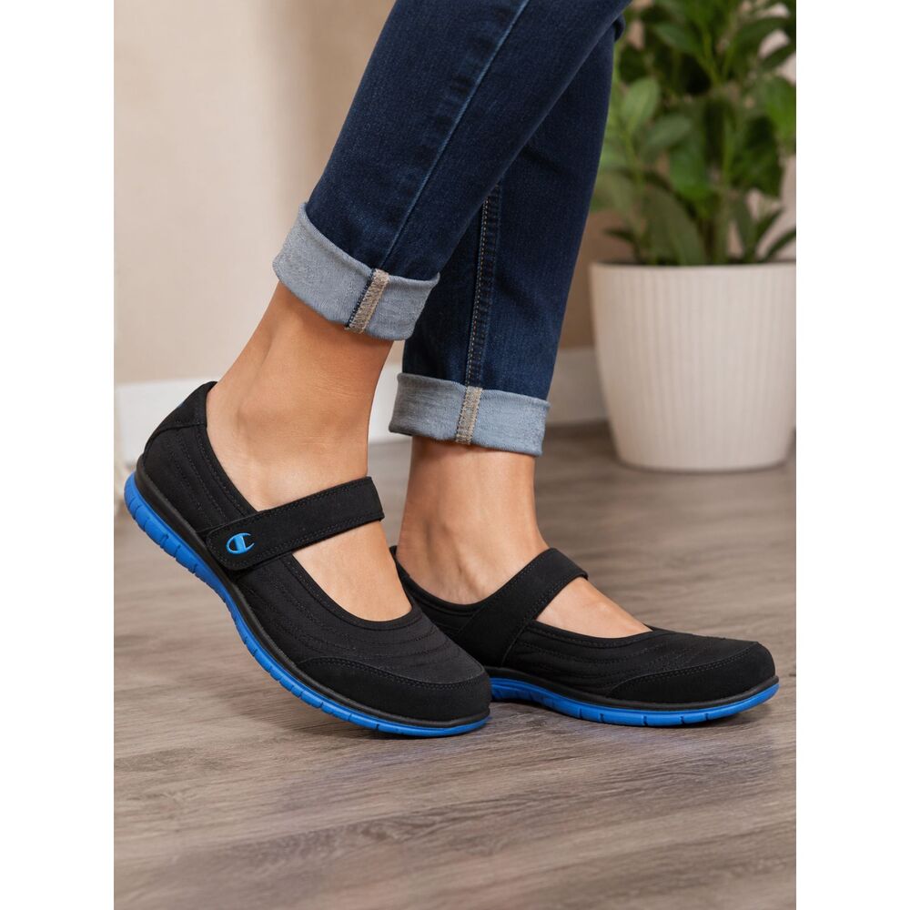 Champion Mary Jane Comfort Shoes Black Blue Strap Slip On Women’s 5.5